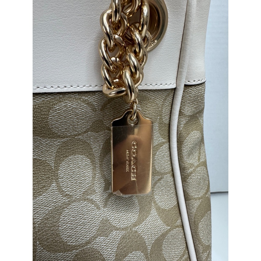 Coach C8152 Signature Canvas Mollie Tote 25 Khaki Chalk‎ Gold Chain Shoulder Bag - Picture 2 of 16